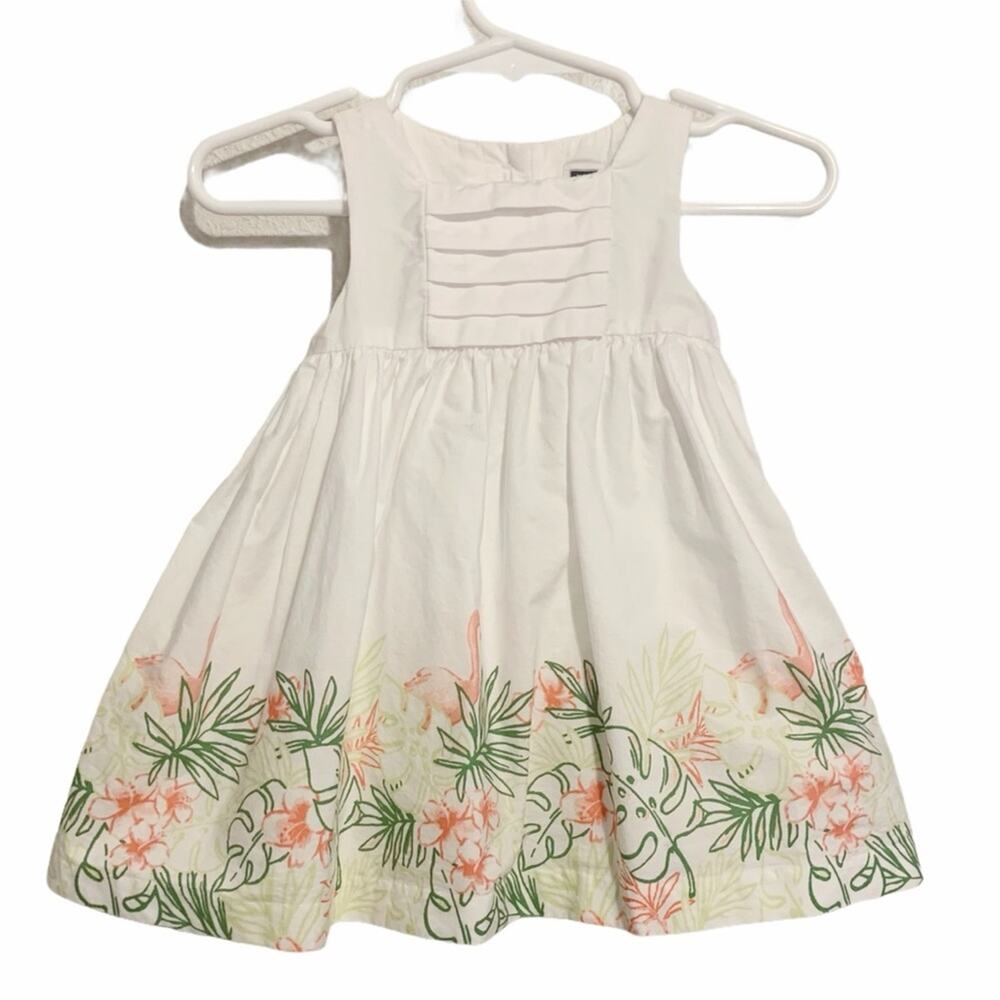 Janie and Jack White Cotton Dress Flamingo 0-3M